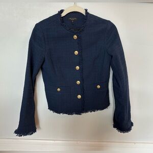 Rag and Bone Dark Blue Fringed Blazer with Gold Buttons